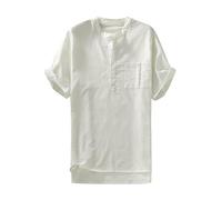 Generico Camicia Uomo Lino a Righe da Camicie Eleganti in Cotone Estivo Maniche Corte Camicetta Gran De per Tempo Libero E (Bianco, S)