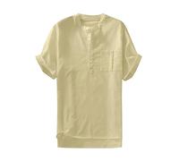 Generico Camicia Uomo Lino a Righe da Camicie Eleganti in Cotone Estivo Maniche Corte Camicetta Gran De per Tempo Libero E (Cachi, XXL)