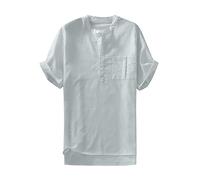 Generico Camicia Uomo Lino a Righe da Camicie Eleganti in Cotone Estivo Maniche Corte Camicetta Gran De per Tempo Libero E (Grey, M)