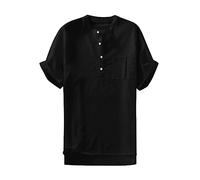 Generico Camicia Uomo Lino a Righe da Camicie Eleganti in Cotone Estivo Maniche Corte Camicetta Gran De per Tempo Libero E (Nero, XL)