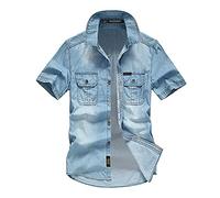 Generico Camicia Uomo Manica Corta Camicia Uomo Maniche Corte Casual Jeans Estiva Western Camicia Jeans Uomo