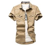 Generico Camicia Uomo Manica Corta Camicia Uomo Maniche Corte Casual Jeans Estiva Western Camicia Jeans Uomo