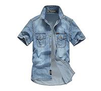 Generico Camicia Uomo Manica Corta Camicia Uomo Maniche Corte Casual Jeans Estiva Western Camicia Jeans Uomo