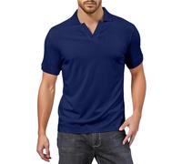 Generico Camicia Uomo Manica Corta Camicie Uomo Classics Unico Camicia da Lavoro Regular Fit Estivo Spiaggia Maglietta Traspirante Scollo a V Vestiti Shirts for Men Dark Blue XXL
