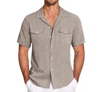 Generico Camicia Uomo Manica Corta Estate Camicie Uomo Casual Regular Fit Spiaggia Camicia Blu Uomo Estiva