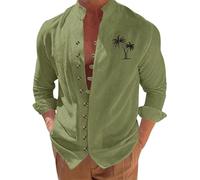 Generico Camicia Uomo Manica Lunga Cotone Autunnale, Camicia a Maniche Lunghe con Bottoni Bavero in Piedi, Stampa a Caldo, Top Cardigan da Uomo (JN, XXXL)