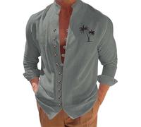 Generico Camicia Uomo Manica Lunga Cotone Autunnale, Camicia a Maniche Lunghe con Bottoni Bavero in Piedi, Stampa a Caldo, Top Cardigan da Uomo (Grey, XL)