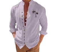 Generico Camicia Uomo Manica Lunga Cotone Autunnale, Camicia a Maniche Lunghe con Bottoni Bavero in Piedi, Stampa a Caldo, Top Cardigan da Uomo (Purple, S)