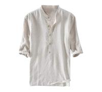 Generico Camicia Uomo Maniche Corte Cotone Lino,Camice Vivo e Brillante,Retro T Camicie Tops Bluse per Uscite e Spostamenti(Beige, XXL)