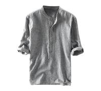 Generico Camicia Uomo Maniche Corte Cotone Lino,Camice Vivo e Brillante,Retro T Camicie Tops Bluse per Uscite e Spostamenti(Grey, XXXXL)