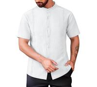 Generico Camicia Uomo Maniche Corte Cotone Lino Casual,con Bottoni,per L'Estate e Le Vacanze al Mare. per Una Cena Amici(White, M)