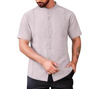 Generico Camicia Uomo Maniche Corte Cotone Lino Casual,con Bottoni,per L'Estate e Le Vacanze al Mare. per Una Cena Amici(Grey, M)