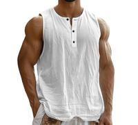 Generico Camicia Uomo Maniche Corte Cotone Lino Corte,con Scollo a V,in Simil Lino,Tinta Unita. per Uscite e Spostamenti(White, M)
