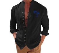 Generico Camicia Uomo Uomo Manica Lunga Cotone Autunnale, Camicia a Maniche Lunghe con Bottoni Bavero in Piedi, Stampa a Caldo, Top Cardigan da Uomo (Black, M)