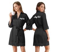 Generico Camicie da Notte da Donna in Seta Personalizzate con Testo Ricamato, Vestaglia da Damigella d'Onore con Bordo in Pizzo, Regalo per Matrimonio La Festa della Mamma, San Val S-XL (Black)