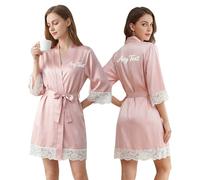 Generico Camicie da Notte da Donna in Seta Personalizzate con Testo Ricamato, Vestaglia da Damigella d'Onore con Bordo in Pizzo, Regalo per Matrimonio La Festa della Mamma, San Val S-XL (Pink)