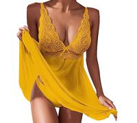 Generico Camicie da Notte Donna Sexy Sottoveste Donna Babydoll in Pizzo Pigiama Donna Estivo Babydoll Lingerie Sexy Intimo Donna Biancheria Intima Confortevole Stile Morbido