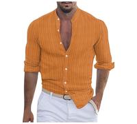 Generico Camicie da Uomo Eleganti,Shirts Camicia a Maniche Larghe Casual in Jacquard Righe Cotone e Lino Tinta Unita da Uomo Top di Tendenza Europea Aziendale