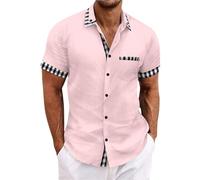 Generico Camicie da Uomo in Lino a Maniche Corte, Casual, con Bottoni, Camicia Estiva per Le Vacanze Camicia Mezza Manica Bianca di Cotone Uomo Slim Fit