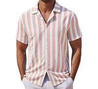 Generico Camicie da Uomo in Lino a Maniche Corte, Casual, con Bottoni, Camicia Estiva per Le Vacanze Camicia Estiva