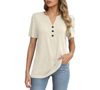 Generico Camicie Donna Stiliste Magliette Donna Casual Donne Bottoni su Maniche Corte Top Versatile per Tutte Le Occasioni Aggiunta Guardaroba Femminile(Beige, L)