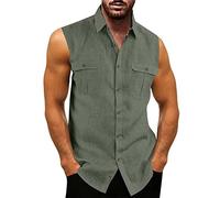 Generico Camicie Uomo Manica Corta Lino Offerte di Illuminazione Estive Slim Maglietta Verde Militare Magliette Addio al Celibato Fit
