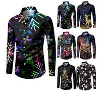 Genérico Camisa de Navidad para Hombre Funky 3D Camisa Estampada Manga Larga Casuales Slim Fit Shirt Blusa S-3XL