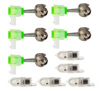 Generico Campane da per canne - Set da 10 Pezzi con a LED | Allarme di Cattura elettronico Vibrante, Segnale sonoro e Luminoso, ABS + Ferro Nichel, Verde, Campana 5x2,5 cm, Lampada 1,4x4,5 cm, acces