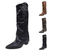 Generico Camperos Texani Donna Invernali Western Stivaletti a Metà Polpaccio Stivali Donna Alti con Tacco Stivaletto Equitazione Stivali Donna Indianini Boots Cerniera a Punta Scarponcini