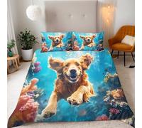 Generico Cane Copripiumino Matrimoniale 240x220 Animale Sottomarino Cane Corallo Set Copripiumino Matrimoniale, Adulti Microfibra Set di Biancheria da Letto 3 Pezzi con Cerniera e 2 Federe 50x75cm