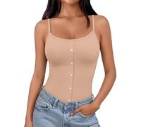 Generico Canotta da Donna con Imbottitura Integrata, da Indossare Come Top O Come Sottotuta - Camicia A Tinta Unita da Indossare sotto La Giacca, con Bottoni E Collo A V Cotone Lino Estate T Shirt