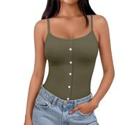 Generico Canotta da Donna con Imbottitura Integrata, da Indossare Come Top O Come Sottotuta - Camicia A Tinta Unita da Indossare sotto La Giacca, con Bottoni E Collo A V Cotone Lino Estate T Shirt