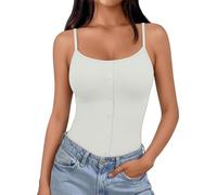 Generico Canotta da Donna con Imbottitura Integrata, da Indossare Come Top O Come Sottotuta - Camicia A Tinta Unita da Indossare sotto La Giacca, con Bottoni E Collo A V Cotone Lino Estate T Shirt