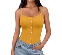 Generico Canotta da Donna con Imbottitura Integrata, da Indossare Come Top O Come Sottotuta - Camicia A Tinta Unita da Indossare sotto La Giacca, con Bottoni E Collo A V Cotone Lino Estate T Shirt