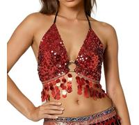 Generico Canotta da Donna con Paillettes Elegante Top con Nappe Sexy Gilet con Paillettes Donna per Night Club Party Performance Casual Maglietta Senza Manica con Glitter Blusa Brillantini Oversize