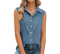 Generico Canotta di Lino Donna Senza Maniche Camicia con Bottoni e Colletto Rivoltato Camicette Casual Scollo a V Blusa Top Tinta Unita Leggera Canottiera Taglie Forti Tanktop Magliette