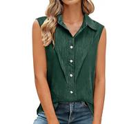 Generico Canotta di Lino Donna Senza Maniche Camicia con Bottoni e Colletto Rivoltato Camicette Casual Scollo a V Blusa Top Tinta Unita Leggera Canottiera Taglie Forti Tanktop Magliette