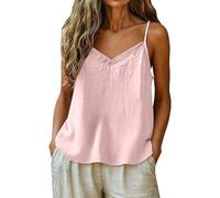 Generico Canotta Donna Elegante Lino E Cotone Canottiera Scollo Rotondo Base Senza Maniche Maglietta Leggera Sottogiacca Taglie Forti Estivo Canottiere Largo Shirt per Ferie