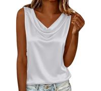Generico Canotta Raso Donna a Cascata Spalla Larga Canottiera Senza Maniche Curvy Tank Top Base Estiva Camicia Tinta Unita Canottiere Tops con Volant per Un Abbigliamento Casual Elegante