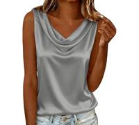 Generico Canotta Raso Donna a Cascata Spalla Larga Canottiera Senza Maniche Curvy Tank Top Base Estiva Camicia Tinta Unita Canottiere Tops con Volant per Un Abbigliamento Casual Elegante