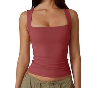 Generico Canotta slim fit con scollo quadrato senza maniche a doppio strato da donna, nuova collezione 2025 (Dark Red,L)