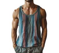 Generico Canotta Uomo a Righe, Leggera, Slim Fit, Grafica a Strisce, con Scollo Rotondo, Senza Maniche per Allenamento e Palestra, Estiva Casual All'Aperto Spiaggia Canottiera per Vacanze