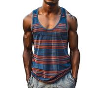 Generico canotta uomo mare,canottiere uomo estive da mare,Top senza maniche a righe e color block, vestibilità ampia, adatto per sport e fitness. (Light Blue, XXXXXXL)