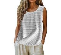Generico Canottiera a Righe Donna Cotone Lino Elegante Camicetta Senza Maniche Casual T-Shirt Base Tank Top Estive Camicie Casual Taglie Forti Canotta Uscita Quotidiana Maglietta Leggero Tunica Blusa