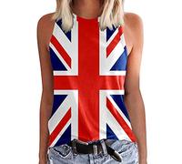 Generico Canottiera da donna con bandiera britannica vintage Union Jack, senza maniche, per allenamento sportivo-Union Jack Vest top donna girocollo abiti per le donne