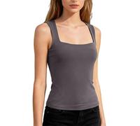 Generico Canottiera Donna Microfibra Spalla Larga Scollo Quadrato Senza Maniche Canotta vestibilità Aderente Elasticizzata Elegante Top Slim Fit Basic Casual Maglietta T-Shirt Tinta Unita