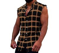 Generico Canottiera Palestra Uomo Leggera Casual Traspirante Canotte con Bottoni Estiva Smanicato Fitness Tank Top Stringer Elasticizzato Stampa a Quadri Vest Bodybuilding Running Canottiera