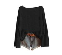 Generico Canottiere Donna Cotone Donna Smanicato Maglione Pullover Lavorato A Maglia per alla A Maniche Lunghe Girocollo Camicetta Invernale Calda Maglia Cotone Manica Lunga Black S