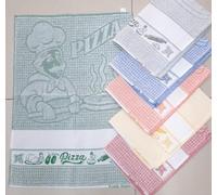 Generico Canovacci, Strofinacci, asciughini da Cucina con Tela Aida da Ricamo 50x70cm, 100% Cotone. Confezione da 6 Pezzi Vari Colori. (Disegno Pizza)