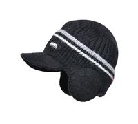 Generico Capello Visiera Cappello Invernale da Uomo Cappellino in Maglia con Polsini Foderati in Pile con Visiera Berretto da Sci con paraorecchie Caldi Berretto Non Regolabile (Black, One Size)